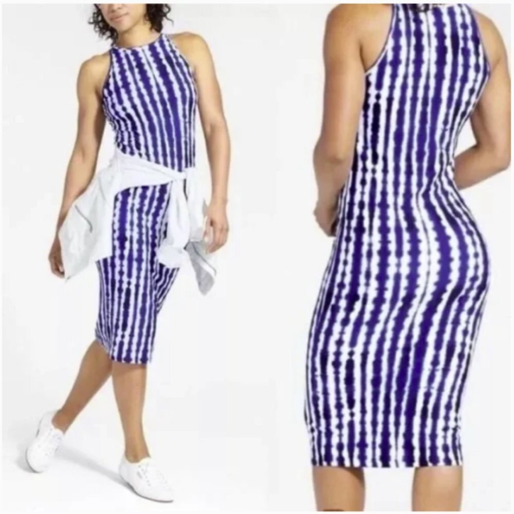 Athleta Bodycon Blue Tie Dye Maxi Tank Dress